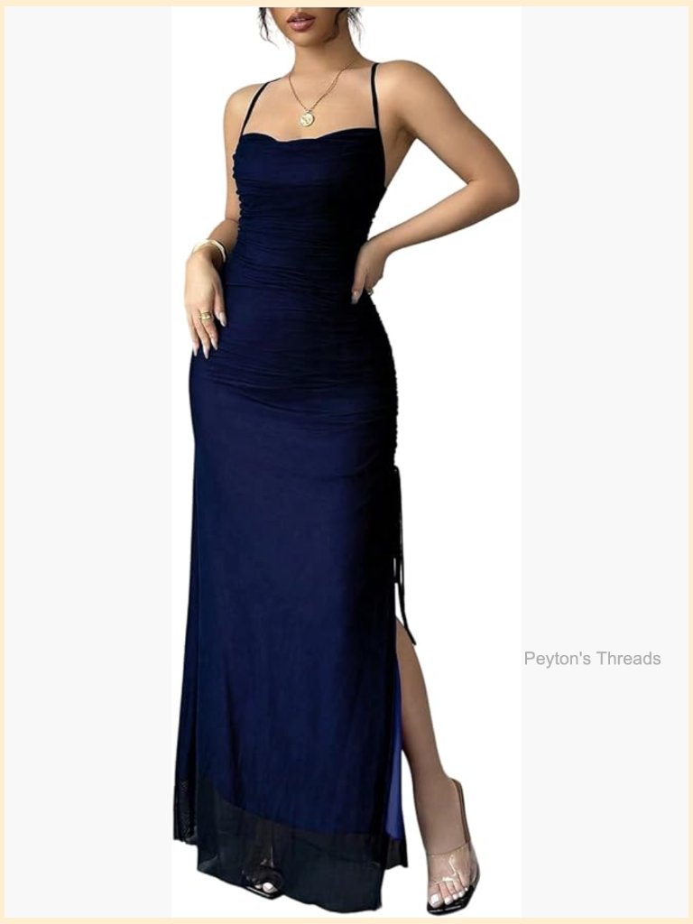 Mesh Maxi Dress Backless Ruched Bodycon Cami Party Bodycon Dress